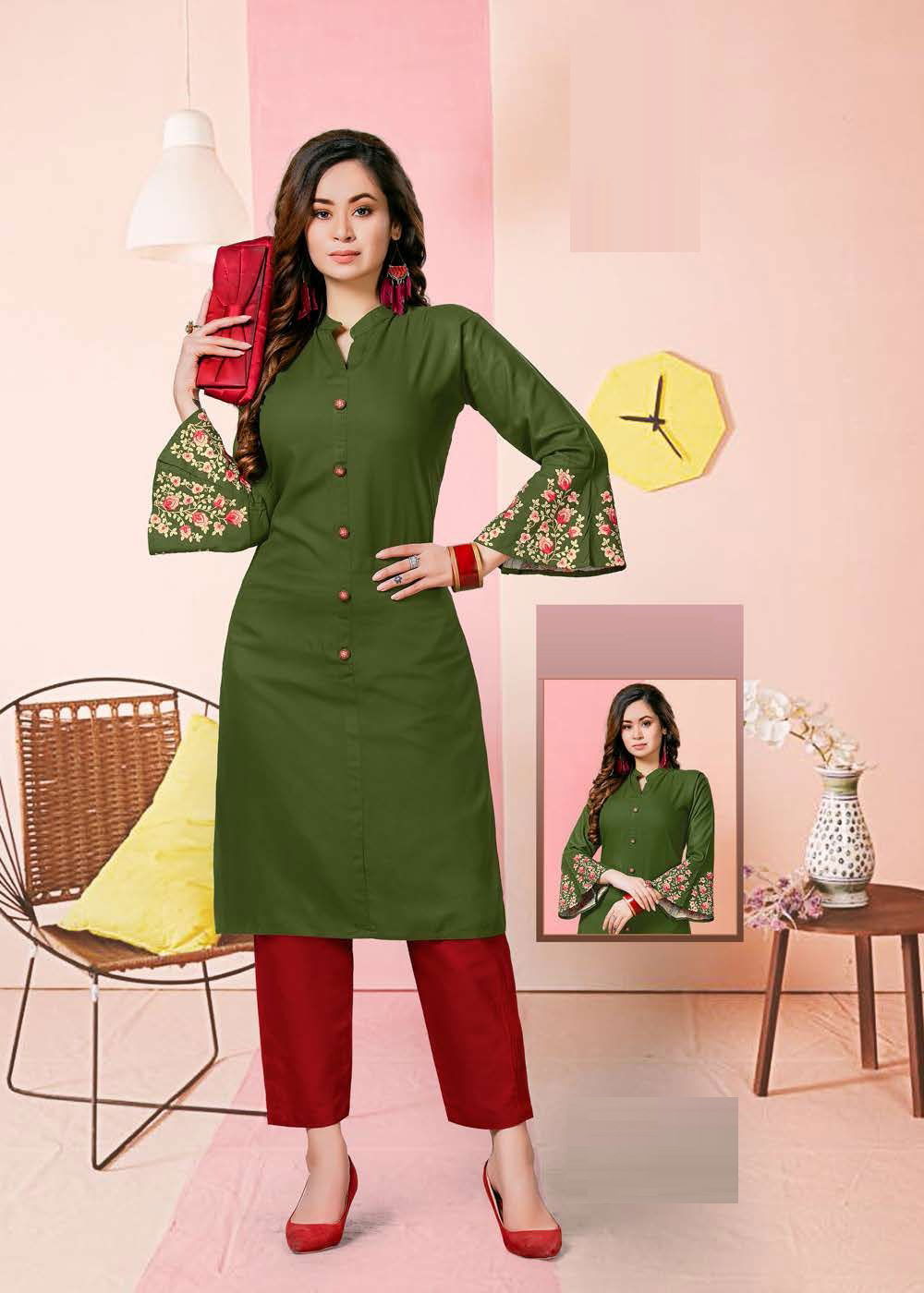 Hirwa Crayons Latest Designer Ethnic Wear Rayon Designer Kurti Collection